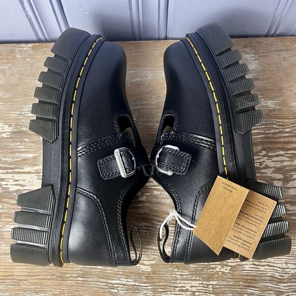 New Dr Doc Marten Audrick T Bar Shoes Womens 7 Black Leather Mary Jane Platform - Picture 14 of 16